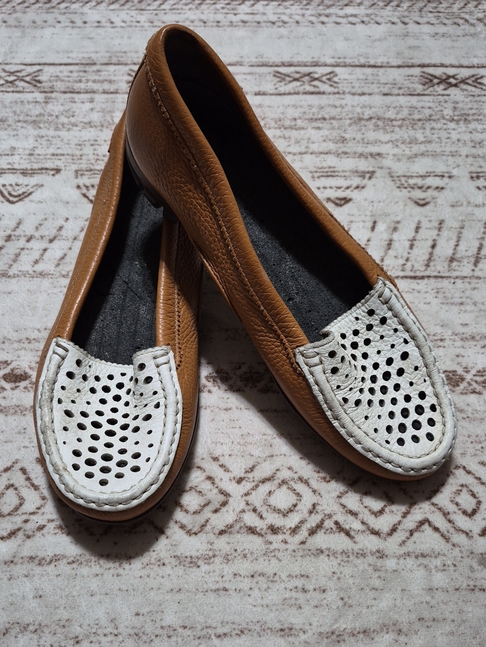 Marc Joseph Tan Leather Loafers with White Perforated Toe